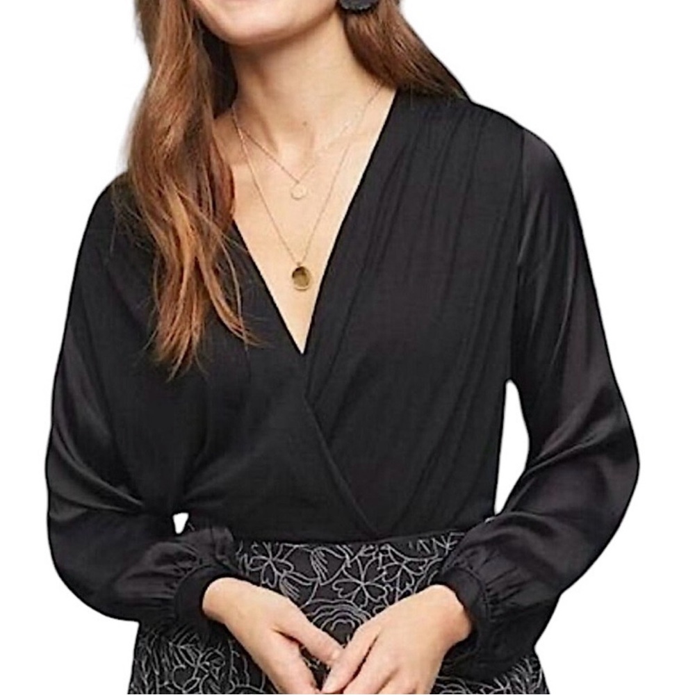 Anthropologie 70’s vintage inspired Black faux wrap top s M